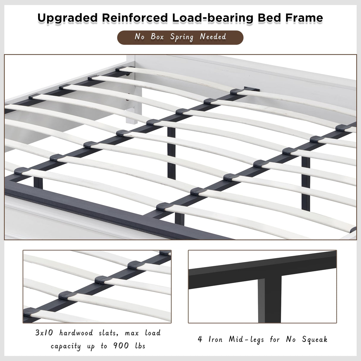 JXQTLINGMU Farmhouse King Wood Bed Frame with 52" Tall Headboard & Footboard, Platform Bedframe with Hidden Storage Drawers, Noiseless, No Box Spring Required, Antique White Color JXQTLINGMU