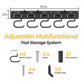 GARLWOLEX 34 Inch Garden Tool Organizer Wall Mount with Non Slip Rubber Coated Metal Hooks, Storage Rack for Indoor/Outdoor Shovel, Rake, Mop and Broom Holder Wall Mount （ 10 Hooks+10 Holders GARLWOLEX