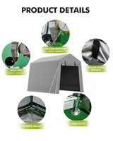 6 x 8 ft Portable, Carport Storage Shed with Heavy Duty Waterproof Tarp & 2 Roll-Up Zipper Doors, Ideal Tent for Motorcycles, Bikes, Garden Tools, and Firewood Hipicute