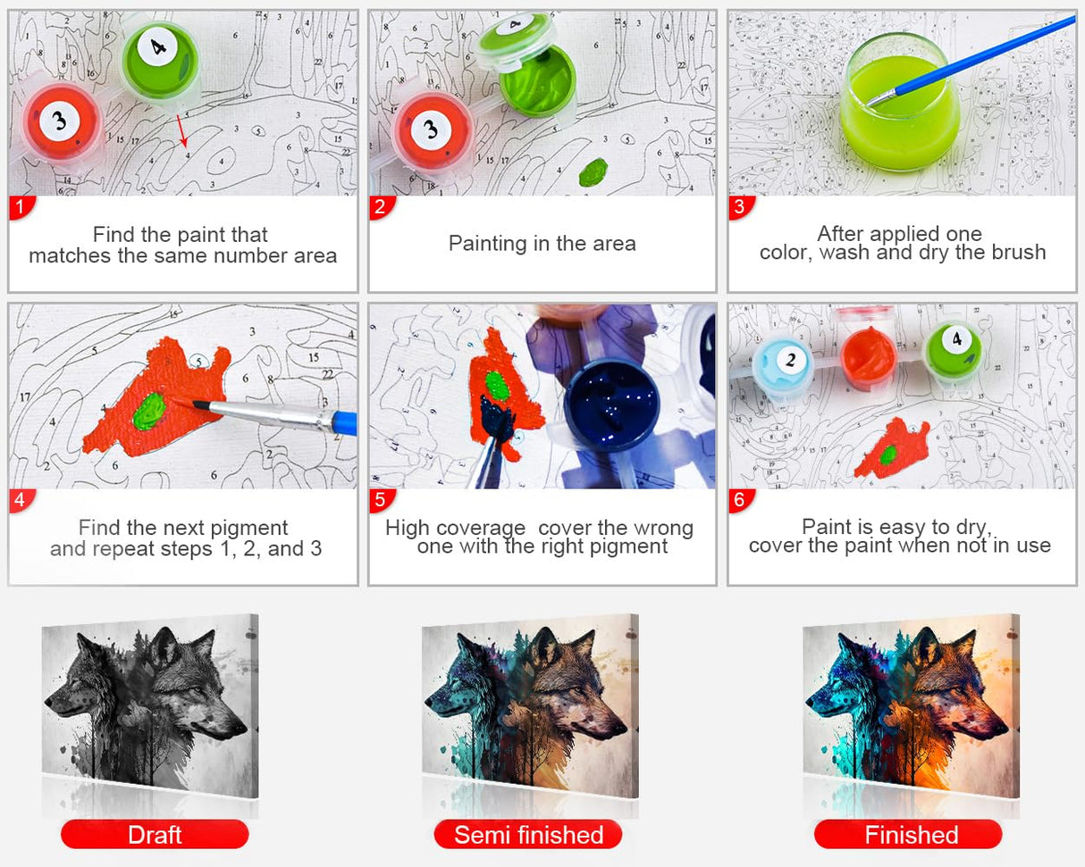 TUMOVO Paint by Numbers Wolf DIY Paint by Numbers for Adults Beginner Animals Paint by Number Kits on Canvas with Brushes and Acrylic Pigment Gift for Home Wall Decorations 16"x20"(Frameless) TUMOVO