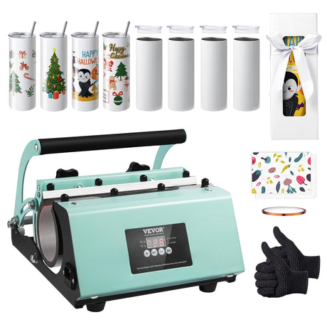 VEVOR Tumbler Heat Press Machine and Sublimation Tumblers, Tumbler Press Set with 8pcs 20OZ Blank Tumblers, Mug Press Cup Press for 11-30oz Tumblers Mug, with Heat Transfer Paper, Gloves, Tape VEVOR