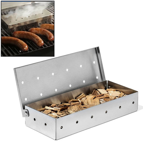 Smoker Box, BBQ Wood Chips Smoker Box for Gas or Charcoal Grills Heavy Duty Stainless Steel Barbecue Smoker Box Grill Accessories KEISSCO