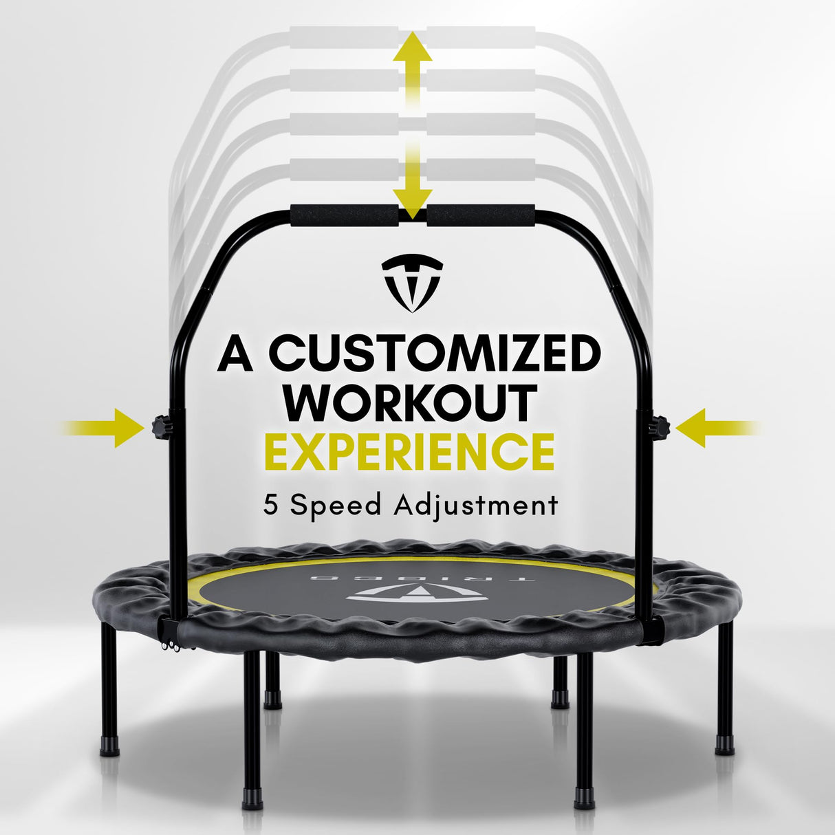 Tribes Foldable Mini Trampoline for Adults and Kids, Rebounder with Adjustable Bar and Nonslip Feet, 330lbs Max Capacity, Indoor Outdoor Fitness Equipment TRIBES