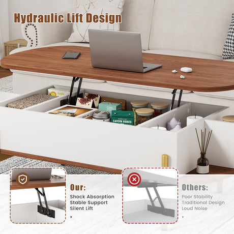ALLSTAND 48" Oval Lift Top Coffee Table with Storage Metal Legs & Large Hidden Compartment, Coffee Table with Lifting Top with Open Shelf, Lift Coffee Table with Wooden Lift Tabletop for Living Room ALLSTAND