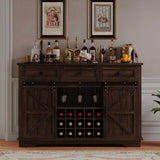 4ever2buy Farmhouse Coffee Bar Cabinet with Sliding Barn Door, Wine Bar Cabinet with Storage, 54 Inch Coffee Bar with 3 Drawers & 15 Racks, Buffet Cabinet for Living Dining Room, Kitchen, Dark Oak 4ever2buy