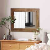 Rustic Wall-Mounted Vanity Mirror, Solid Wood Frame Bathroom Mirror, Farmhouse Style for Living Room, Bedroom, Entryway, Horizontal/Vertical Hanging ALBAD