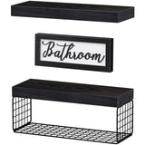 QEEIG ‎Bathroom Shelves Over Toilet - Paper Storage Wall Mounted Farmhouse Decor Decorations Aesthetic Décor Sign Small Floating Shelf 2+1 Set 16 inch, Black (020B) QEEIG