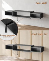 Vicodabo 55" Wall Mounted TV Cabinet with Power Outlet, Floating Wood Media Console for Audio, Video, Game Console, Modern Entertainment Center for Living Room & Bedroom, Black Vicodabo