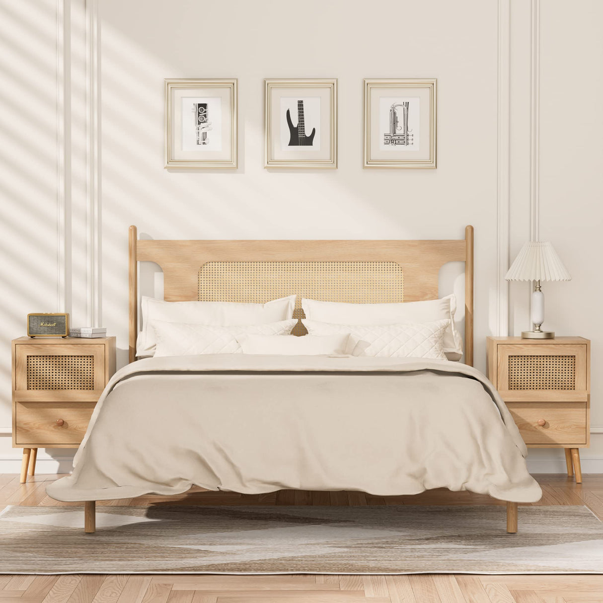 Anbuy 9 Drawer Dresser and Night stand Sets for Bedroom, One Drawer Nightstands Set of 2 & 9 Drawer Dresser Combo 3 Pieces (Natural) Anbuy