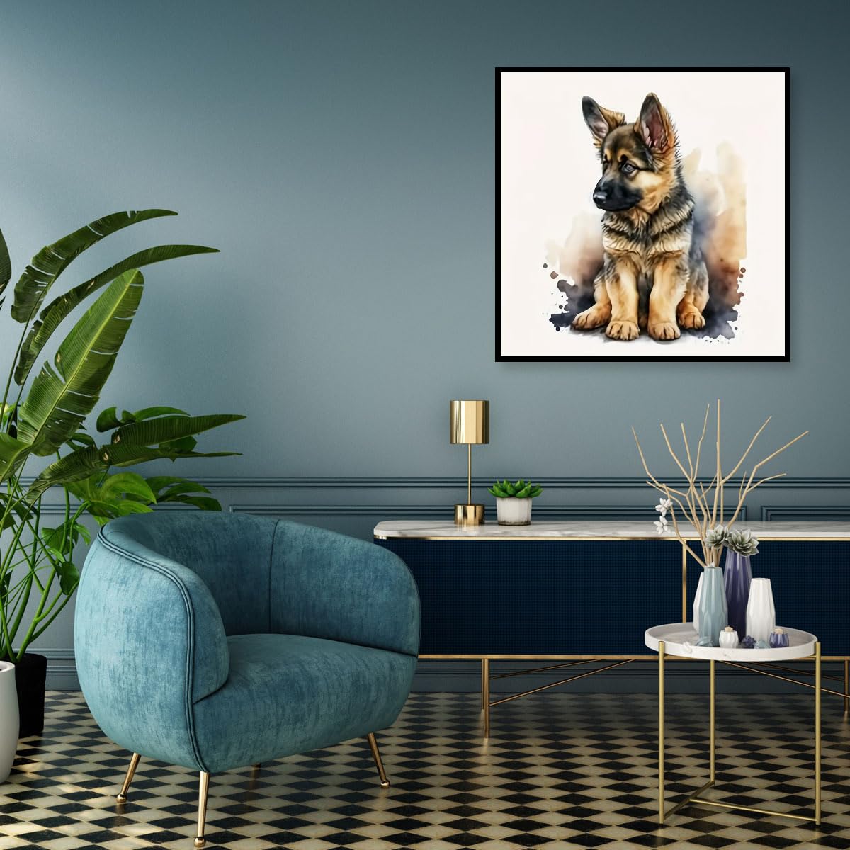 MOMDEDP German Shepherd Dog Diamond Art Painting Kits for Adults, Full Drill Wolf Dog Diamond Dots Paintings for Beginners, Round 5D Paint with Diamonds Pictures Gem Art Painting Kits 12x12inch MOMDEDP