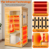 ReeQuo Far Infrared Sauna, Canadian Hemlock Wood Sauna Spa Room for Indoor,850W 110V Low EMF Saunas with Control Panel and Integrated Speakers, Mini Home Sauna Room for One Person (Wood) ReeQuo