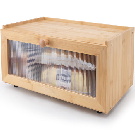 LEIMO KPARTS Bread Storage Farmhouse Bread Box For Kitchen Countertop,Single Layer Bamboo Wooden BreadBox Large Capacity Bin Bread Holder For Kitchen Counter Bread Container LEIMO KPARTS