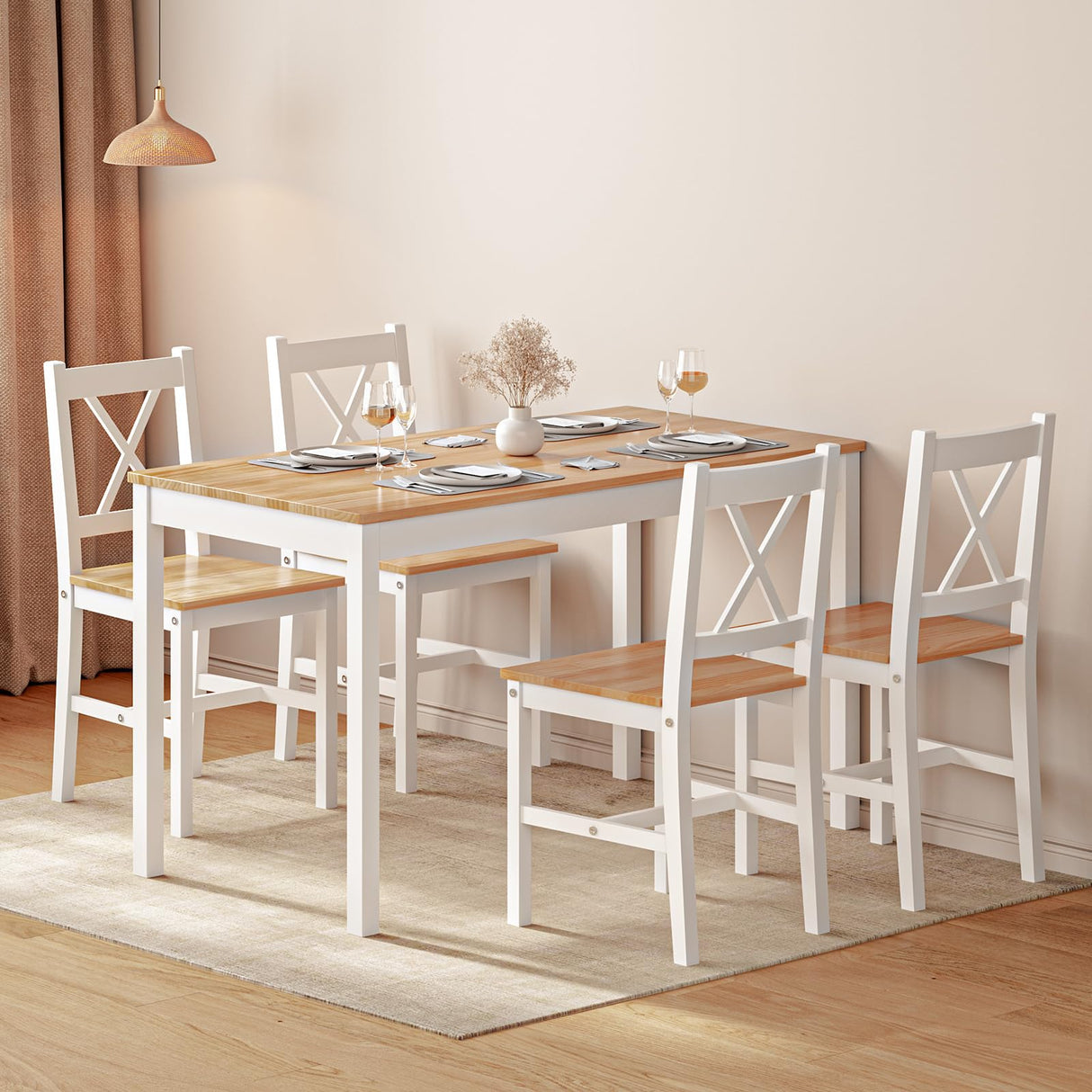 SogesHome 5-Pieces Dining Table Set, Kitchen Table and 4 Chairs for Home, Kitchen Dining Room Table Set for Home, Restaurant, Oak&White SogesHome