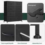 8-Drawer Dresser for Bedroom, Anti-Tip Tall Storage Organizer Chest of Drawers with Wooden Top and Metal Frame Fabric Bins for Closet, Living Room, Hallway, Entryway, Black SageNest