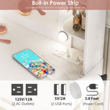 Vanity Desk with Mirror and 10 Led Lights, with Charging Station,Makeup Vanity Table Set with Lighted Mirror, with 3 Lighting Modes and 2 Drawers&Cushioned Stool for Bedroom Vabches