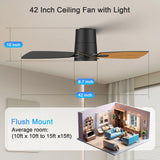 Atolit Ceiling Fans with Lights,42 inch,Quiet Reversible Motor,Easy to Install,6 Speeds,3CCT,Timer, Black Modern Ceiling Fan for Living Room, Bedroom, Kitchen, Dining room, Office Atolit