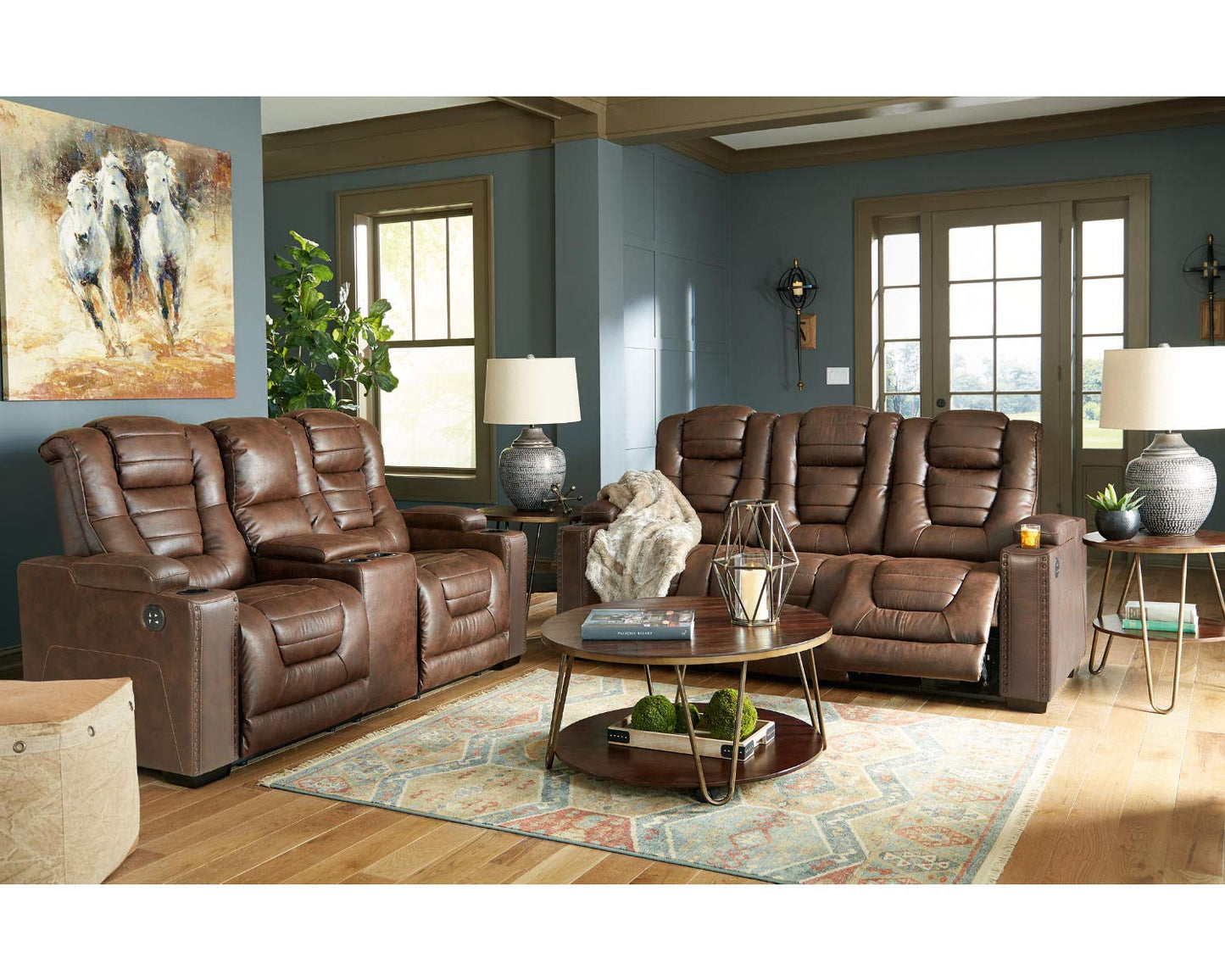 Signature Design by Ashley Owner's Box Faux Leather Power Reclining Sofa with Adjustable Headrest, Brown