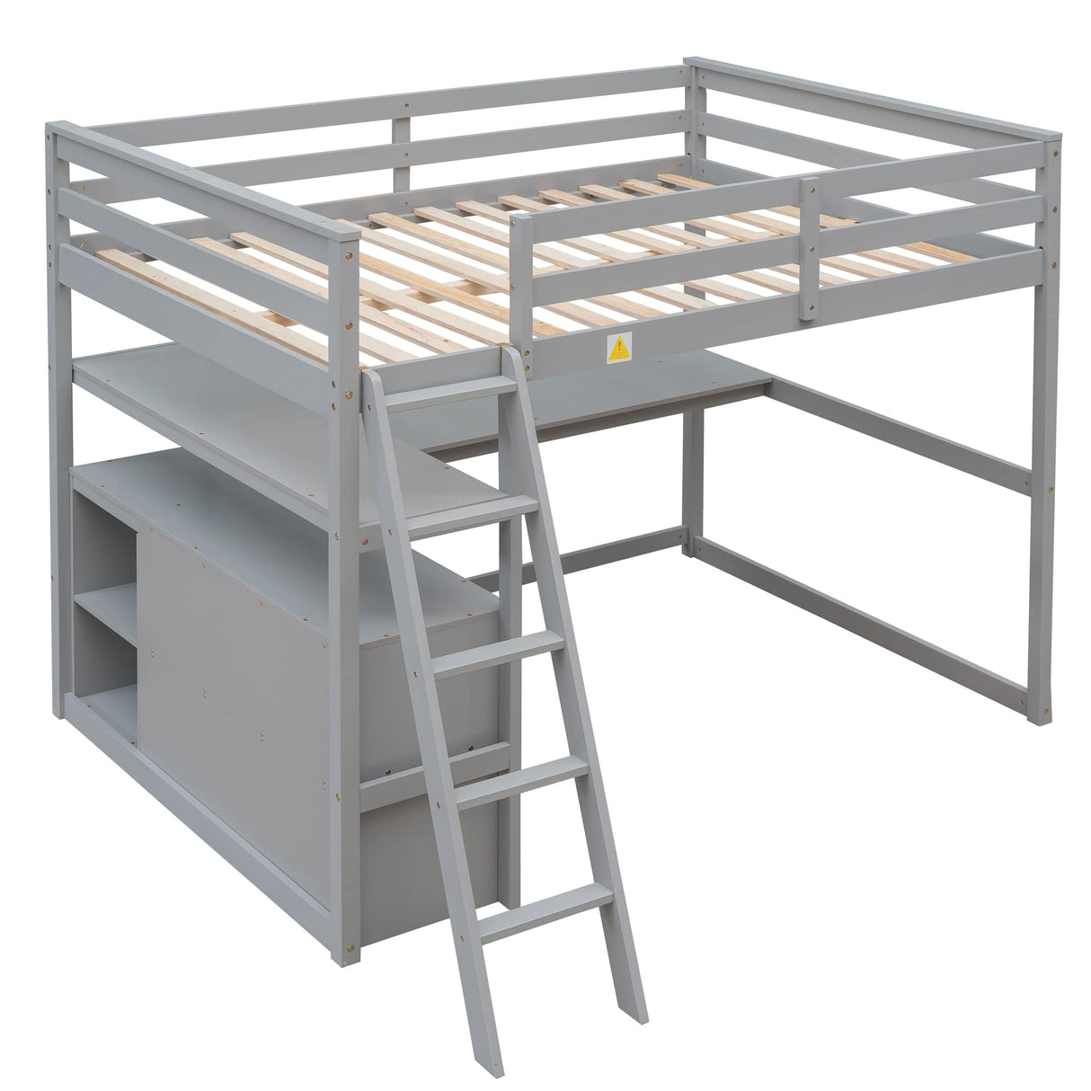 Harper & Bright Designs Grey Full Size Loft Bed with Desk, Storage Drawers, and Shelves Harper & Bright Designs
