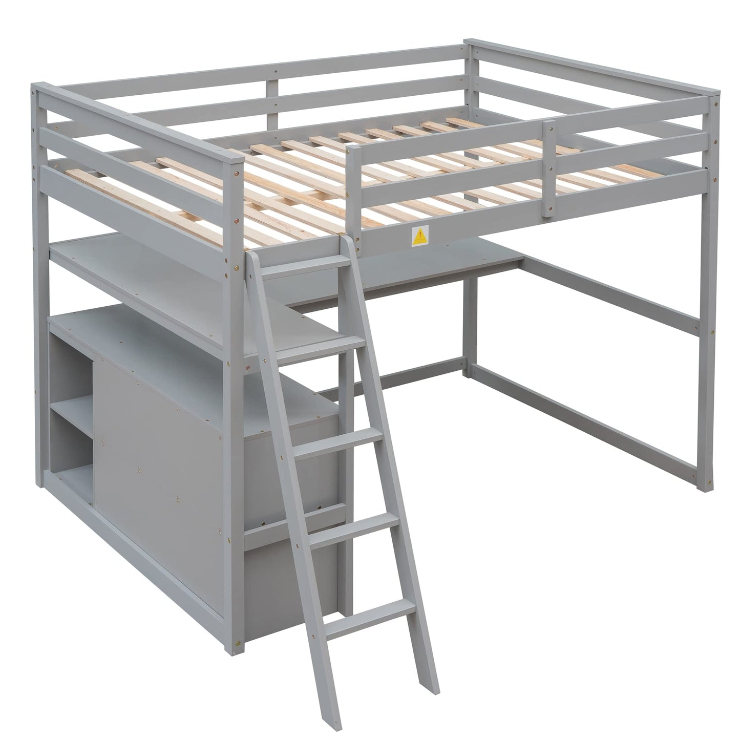 Harper & Bright Designs Grey Full Size Loft Bed with Desk, Storage Drawers, and Shelves - WoodArtSupply