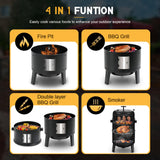 BIG HORN OUTDOORS 16 inch Charcoal Smoker, Vertical BBQ Grill, Heavy Duty 4 In 1 Fire Pit with Built-in Thermometer & Adjustable Vent System for Backyard Patio Camping BIG HORN OUTDOORS