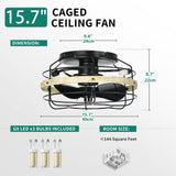 YITAHOME 15" Caged Ceiling Fans with Lights and Remote, Flush Mount Bladeless Low Profile, Small Farmhouse Rustic Enclosed Ceiling Fan for Bedroom, Kitchen, Indoor YITAHOME