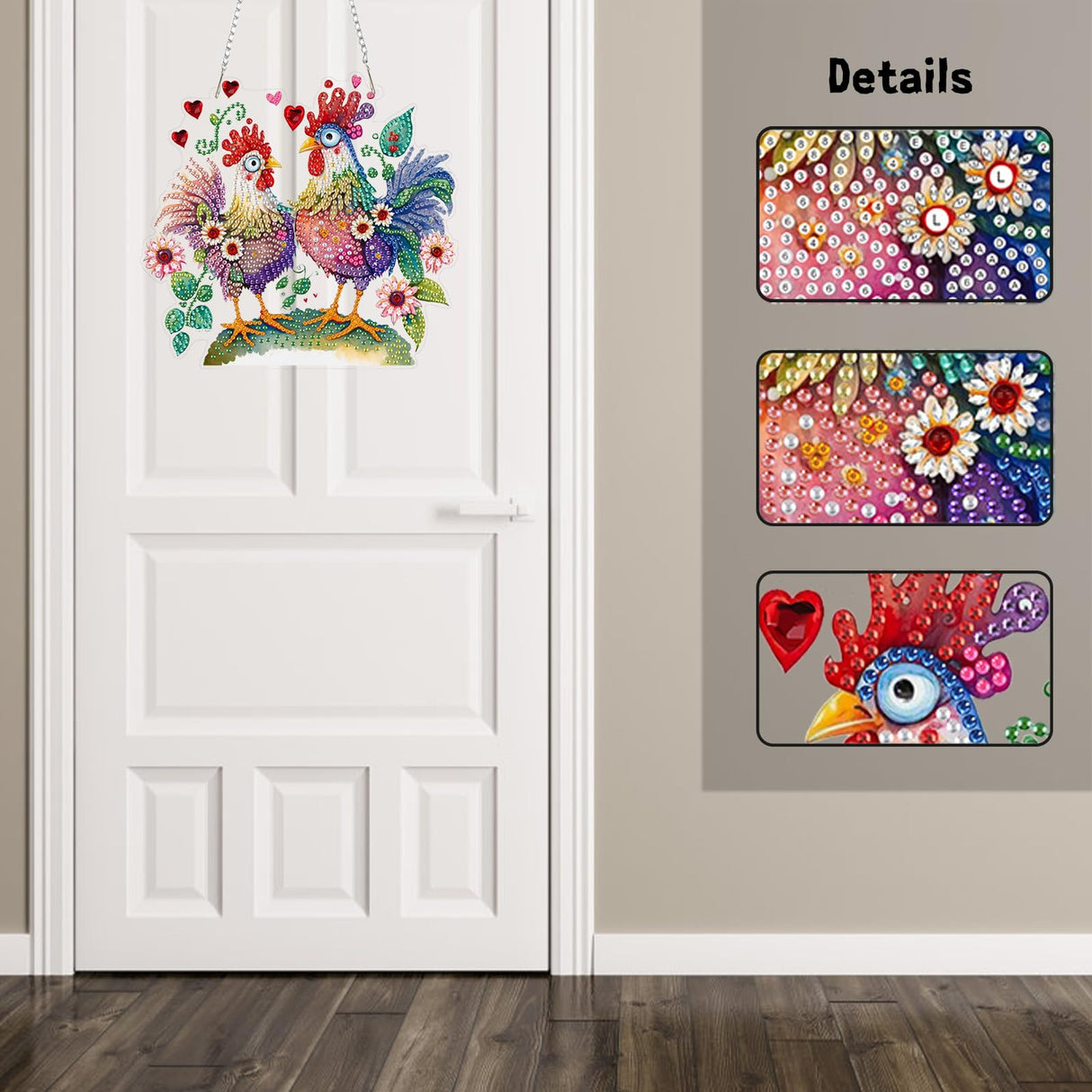 Diamond Art Kits for Adults Ornaments-Chicken Diamond Art Paintings Suncatchers-Full Drill Diamond Dots Paintings for Beginners, Round 5D Paint with Diamonds Art Accessories Gem DIY Deco GUMITOON