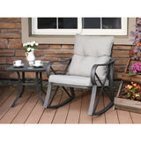COSIEST 3 Piece Bistro Set Patio Rocking Chairs Outdoor Furniture w Warm Gray Cushions, Glass-Top Table for Garden, Pool, Backyard COSIEST