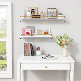 Forbena 24 Inch Bathroom Floating Shelves for Wall Set of 3, Gold Bathroom Shelves Over Toilet Wall Mounted with Rail, Decorative Hanging Shelf for Bedroom Office Living Room Decor (White and Gold) Forbena