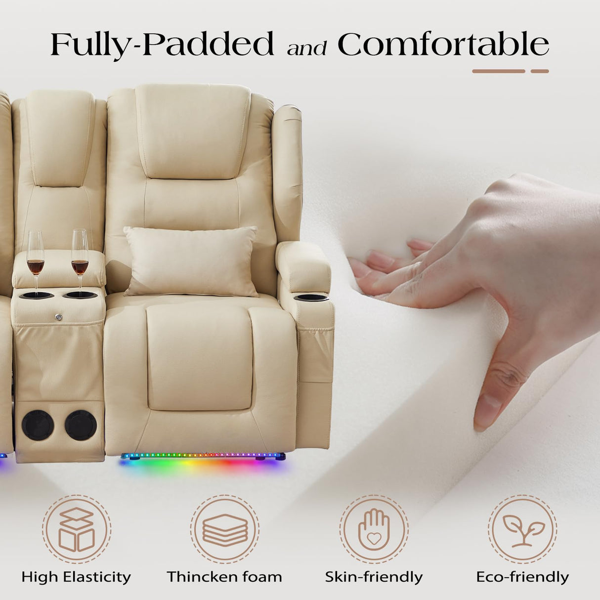 Oprisen 2-Seater Power Loveseat Recliner Electric Reclining Sofa Couch Wall Hugger Recliner Home Theater Seating w/Multi-Function Console/Cup Holders/LED Ambient Light Oprisen