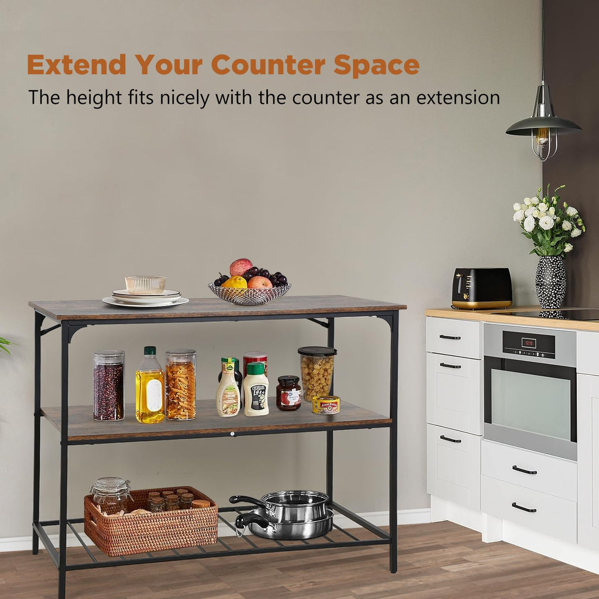 PayLessHere 3 Tier Kitchen Island Kitchen Storage Kitchen Counter with Large Storage Space Thick Board Top Solid Structure for Kitchen Coffee Shop Restaurant Living Room Dinning Room,Brown PayLessHere