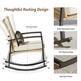 Rotihom 3 Piece Patio Rocking Chairs Set of 2, Outdoor Rocking Chair Bistro Set with Tempered Glass Coffee Table and Thick Lumbar Pillow Set, Front Porch Chairs for Garden, Backyard, Poolside (Beige) Rotihom