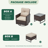 AVAWING 5 Pieces Patio Furniture Set, Wicker Swivel Rocking Chairs with 2 Ottomans and 1 Side Table, Patio Conversation Set w/Waterproof Cushions for Garden, Balcony and Porch, Beige AVAWING
