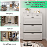 ODUWA Shoe Storage Cabinet with 3 Flip Drawers and 2 Storage Drawers,Easy to Store 18-25 Pairs of Shoes,White Wood Shoe Storage Cabinet for Entryway,Hallway,PVC Door with Shape ODUWA