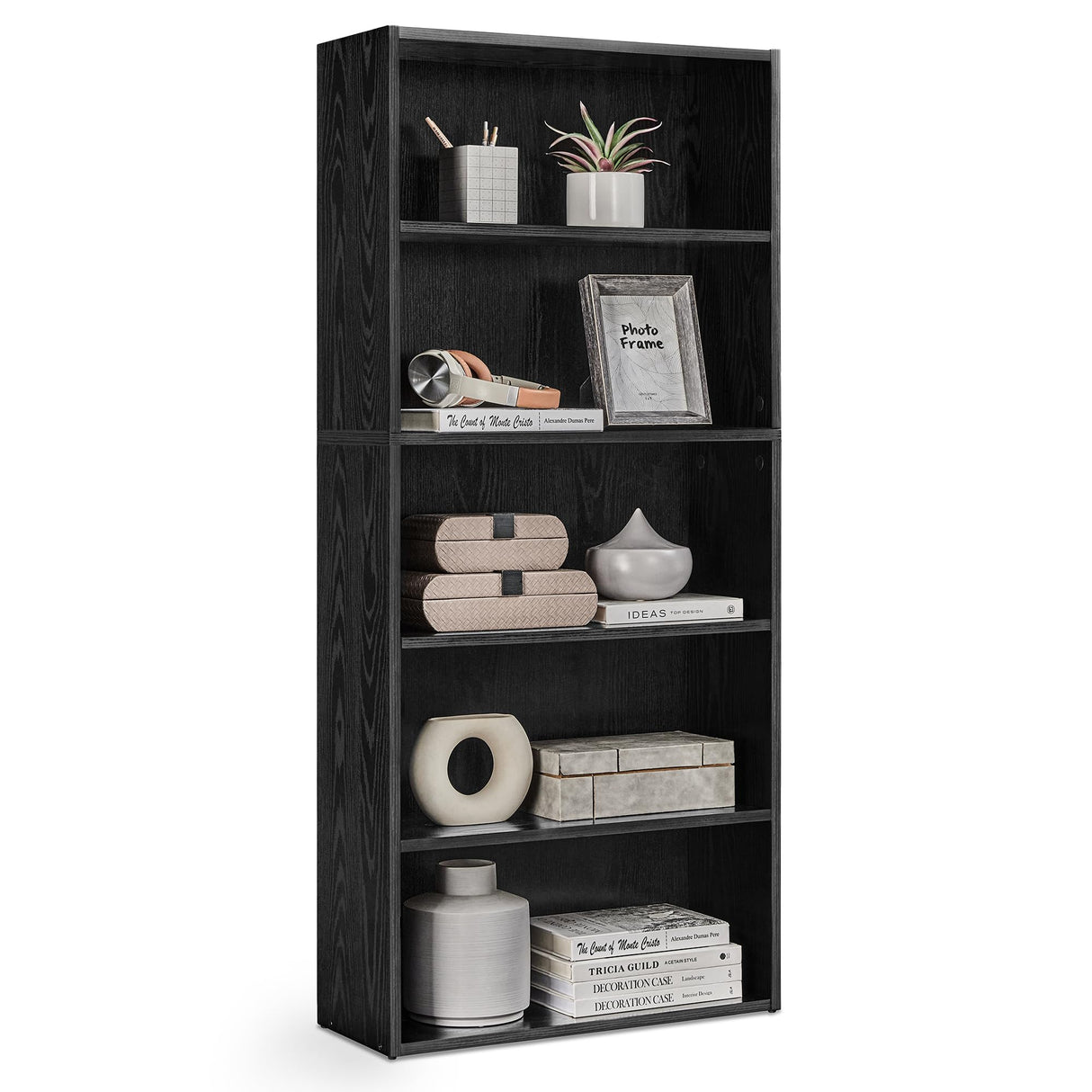 VASAGLE Bookshelf, 23.6 Inches Wide, 5-Tier Open Bookcase with Adjustable Storage Shelves, Floor Standing Unit, Ebony Black ULBC165T56 VASAGLE