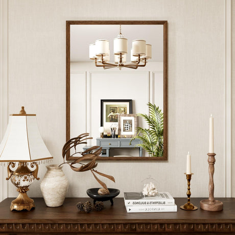 JISOSO 24X36 Inch Bathroom Mirror, Rectangular Bathroom Vanity Mirror, Walnut Wood Grain Framed Mirror for Wall, Tempered Glass, Anti-Rust, Horizontal/Vertical JISOSO