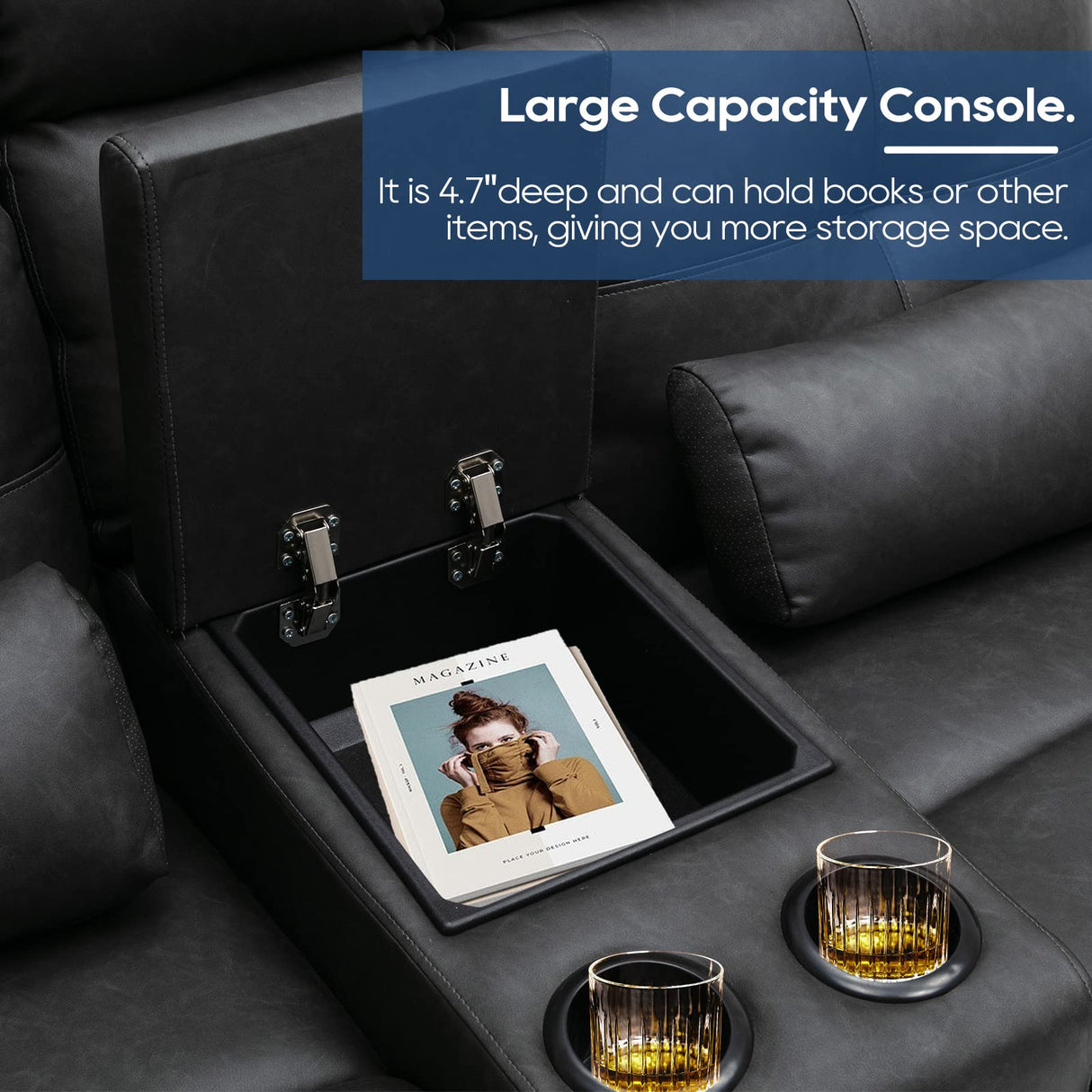 RIHEREFY 68'' RV Power Loveseat Sofa Recliner | Wall Hugger Loveseat | Double Reclining Sofa with Cup Holder | Recliner with Heat and Massage | Theater Seating(PU, Black-Gray) RIHEREFY