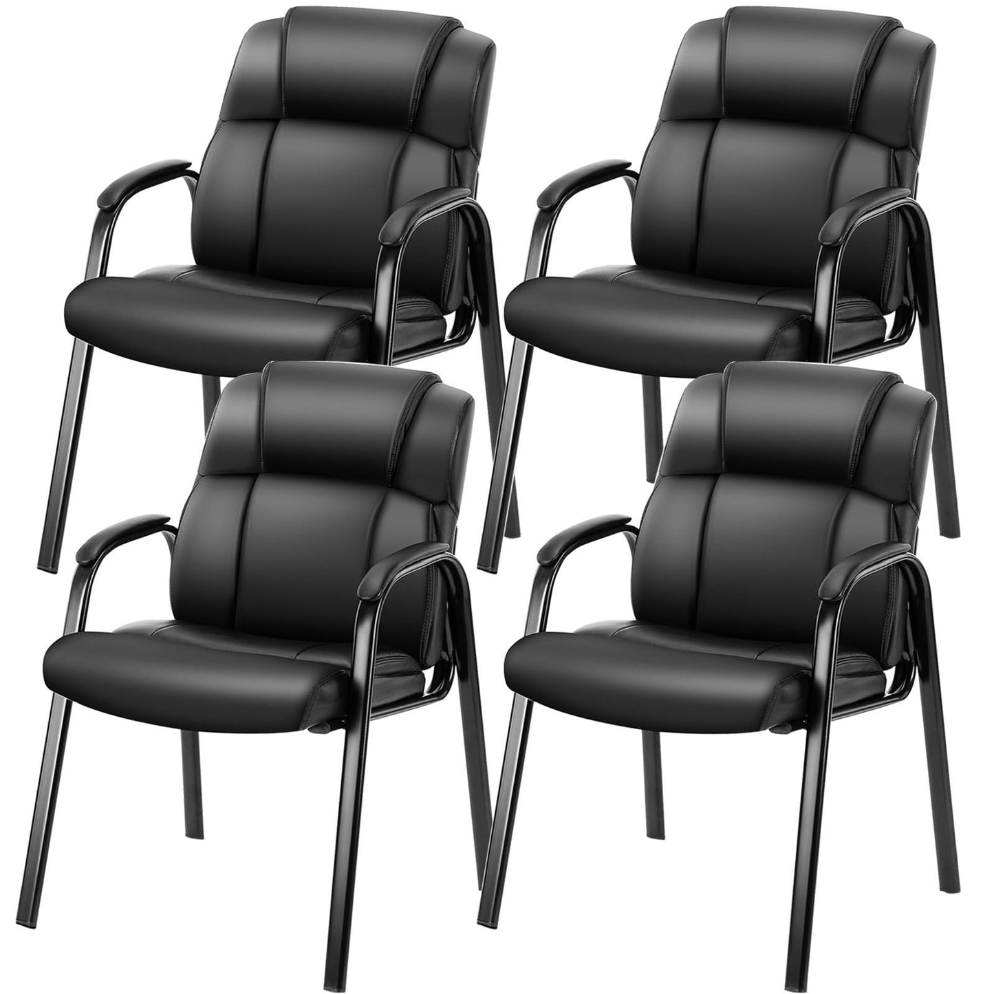 DUMOS Leather Waiting Room Chairs with Padded Arms Set of 4 - Executive Office Reception Guest Chair No Wheels for Conference Room Lobby Side, Black