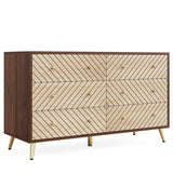 Tribesigns 47-Inch Dresser for Bedroom with 6 Drawers, Double Wide Chest of Drawers with Gold Legs, Wood and Metal Storage Dresser for Closet, 6-Drawer Dressers Cabinet (Dark Brown+Natural) Tribesigns