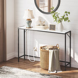 MAHANCRIS Console Table, Narrow Sofa Table, 43.3” Entrance Table with Power Station, Behind Couch Table, Simple Style, for Living Room, Hallway, Entryway, Foyer, Marble and Black CTHM112E01 MAHANCRIS