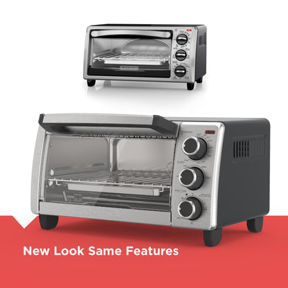 BLACK+DECKER 4-Slice Toaster Oven, Even Toast, 4 Cooking Functions Bake, Broil, Toast and Keep Warm, Removable Crumb Tray, Timer