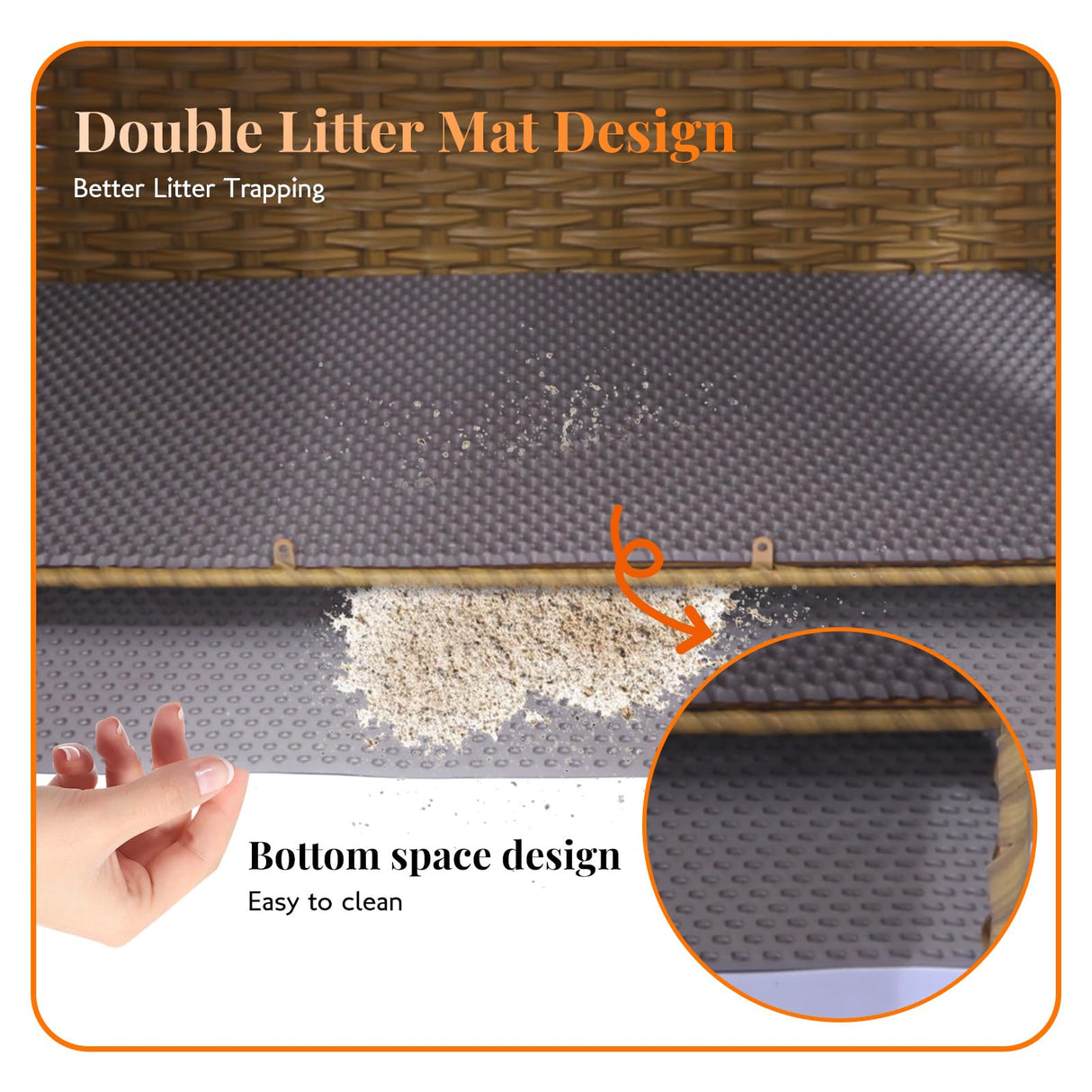 Cat Litter Box Enclosure Furniture Hidden Cabinet - Handwoven Rattan Pet House with 2 Removable Mats - Large Foldable Design for Privacy - Fits Living Room, Bedroom, Balcony Natural Neti Neti