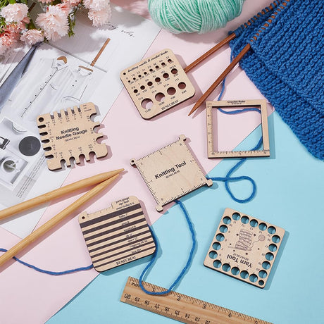 BENECREAT 6 Styles Wood Knitting Gauge Rulers, Crochet Hook and Yarn Wrap Per Inch Guide Knitting Tool for Spinners Yarn Measuring Crochet Accessories BENECREAT