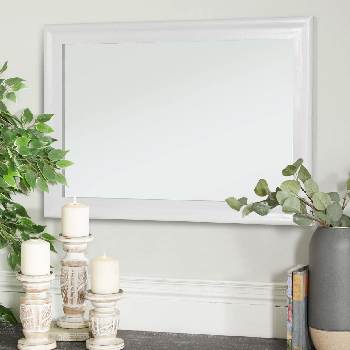 White Wood Mirror for Bathroom,Rectangle Rustic 24 x 36 inch Vanity Mirror for Wall,Wooden Wall-Mounted Hanging Mirror for Entryway,Bedroom or Living Room WIOWUR