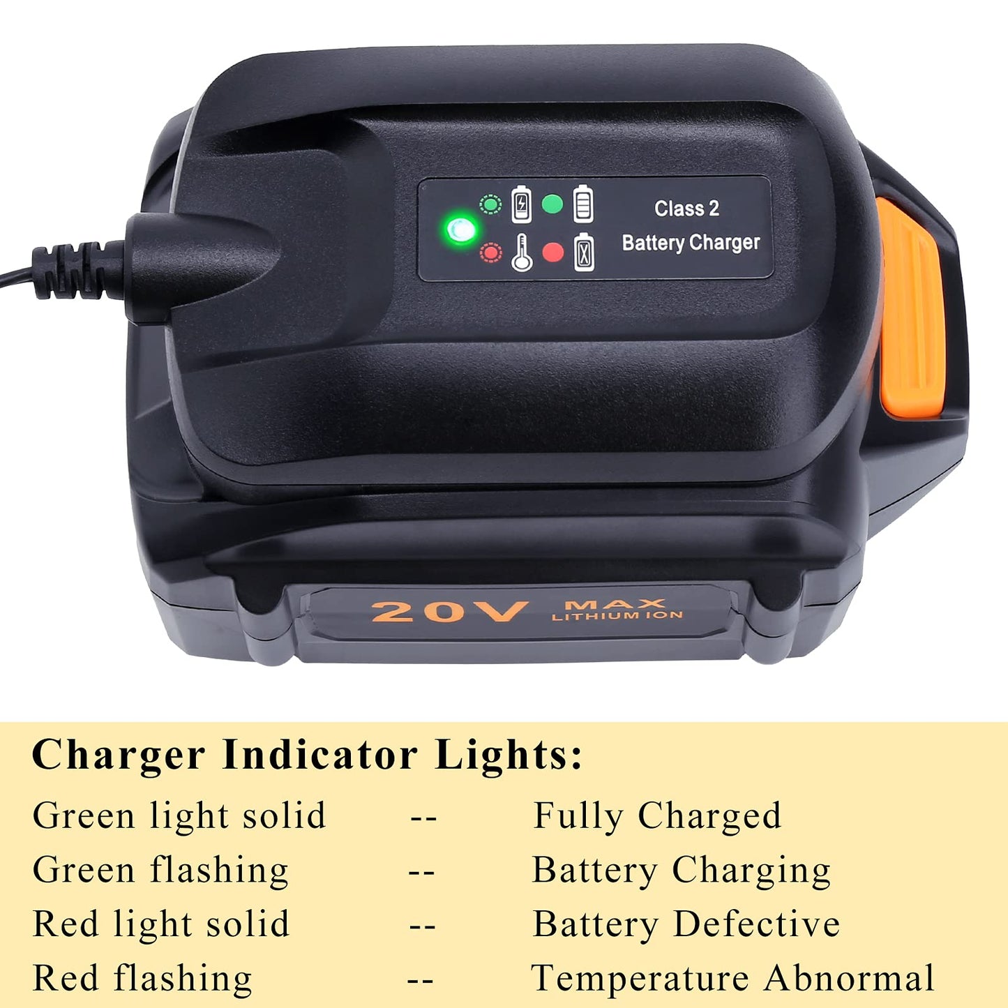 Elefly WA3742 Compatible with Worx 20V Battery Charger WA3732 Compatible with Worx 20V Lithium Battery WA3525 WA3520 WA3575 WA3578 - WoodArtSupply