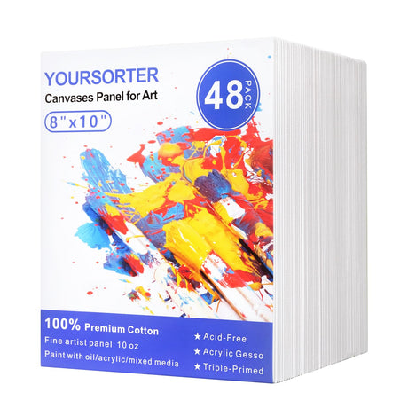 Canvases for Painting 48 Pack, 8x10 inch Blank Canvas Boards, Primed Acid-Free 100% Cotton Canvas Panels for Acrylic Oil Tempera Watercolor Paints, Art Supplies YOURSORTER