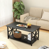 GreenForest Coffee Table with Round Corner, Farmhouse Center Table with 2-Tier Storage Shelf X-Frame Design for Living Room, 39 inch Black GreenForest