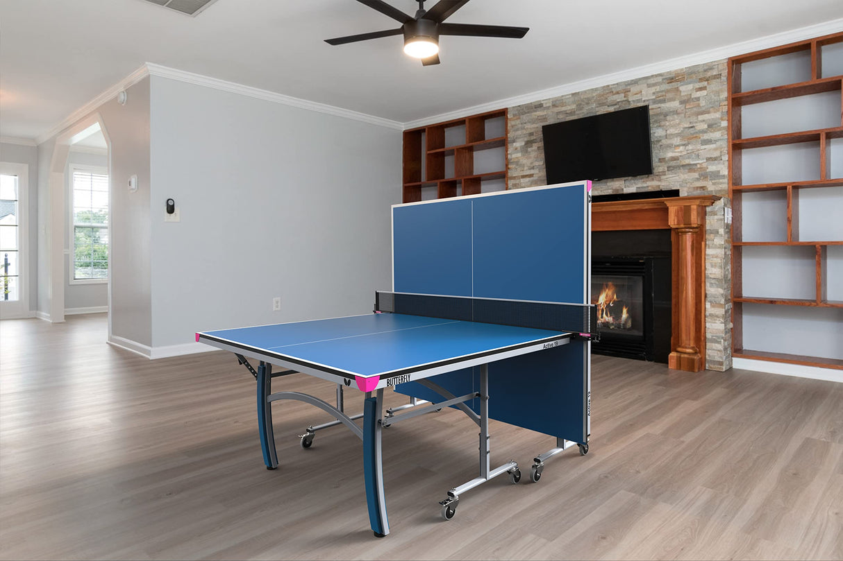 Butterfly Active 19 Table Tennis Table - Height Adjustable Legs Ensure A Level Surface - Quick Assembly - USATT Approved - Regulation 6" Net Included - Offers Playback Position Butterfly