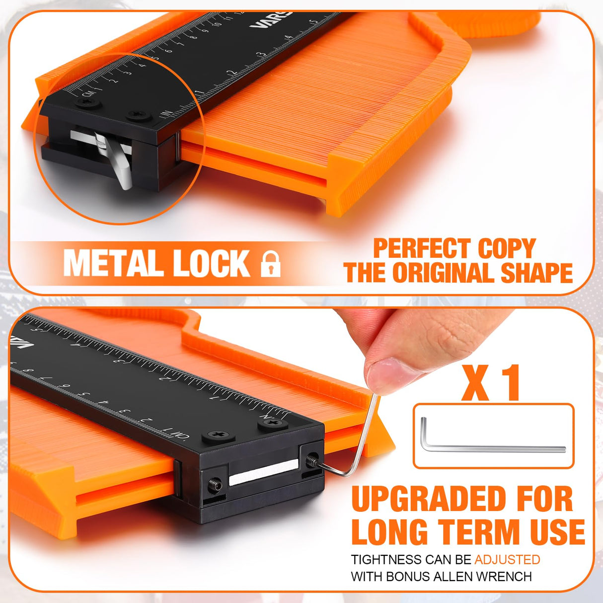 VARSK Contour Gauge Tool (10 inch) with Lock - Birthday Gifts for Men Dad Him, Cool Gadgets for Men, Irregular Shape Duplicator, Outline Edge Angle Measuring Tool for Woodworking Flooring VARSK