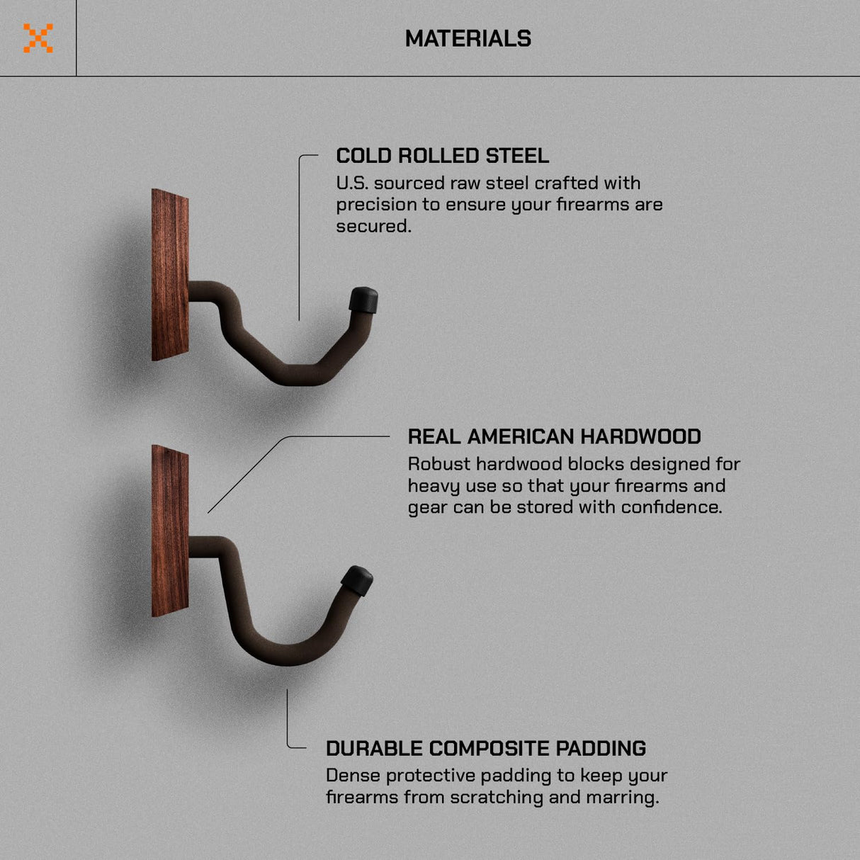 Hold Up Displays Gun Wall Mount - AR, Rifle, Shotgun Holder, Bow Hanger, Hooks - Walnut Hardwood Display From Wisconsin - Made in USA Hold Up Displays