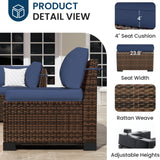 Amopatio 8 Pieces Patio Furniture Set with 44" Fire Pit Table, Outdoor Sectional Furniture Rattan Conversation Sofa, Patio Couch with Glass Coffee Table, 2 Waterproof Covers (Navy Blue) Amopatio